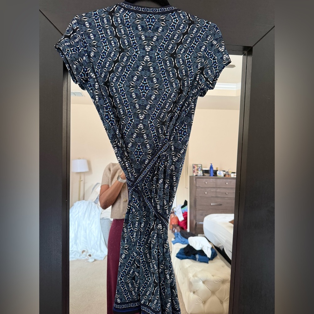 Max Studio Navy Printed Wrap Midi Dress with Tie - Picture 3 of 6